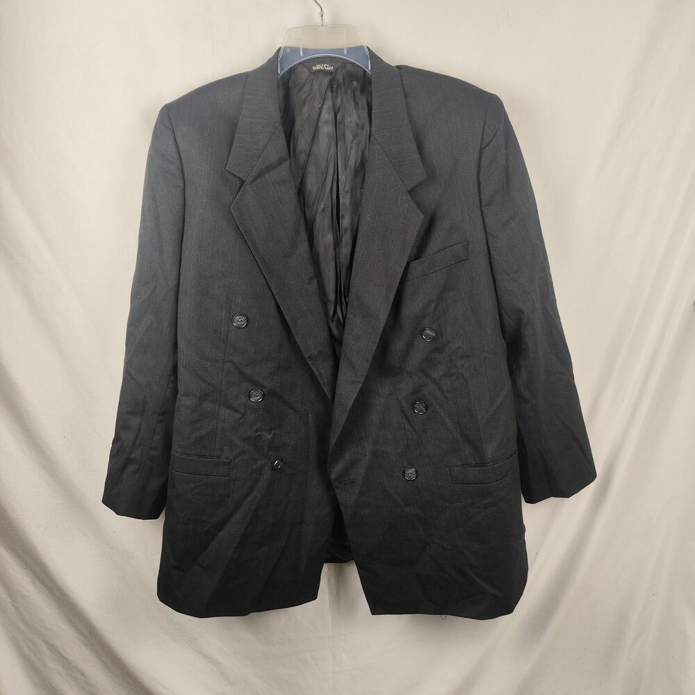 Vintage Le Baron Clothes Suit Jacket Mens 44 Gray Wool Pinstripe Double Breasted